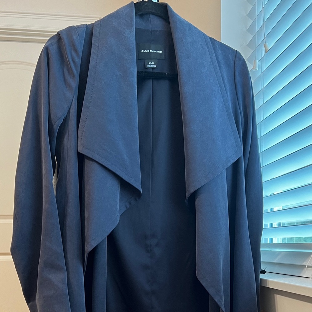 Club Monaco Elleyne Waterfall Collar Trench Coat Navy, Size XS